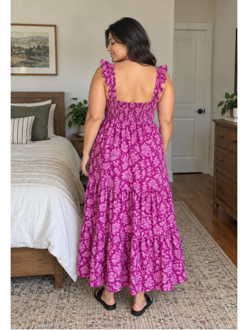 Women's Universal Thread Purple Print Ruffle Dress Size L - Picture 2 of 7